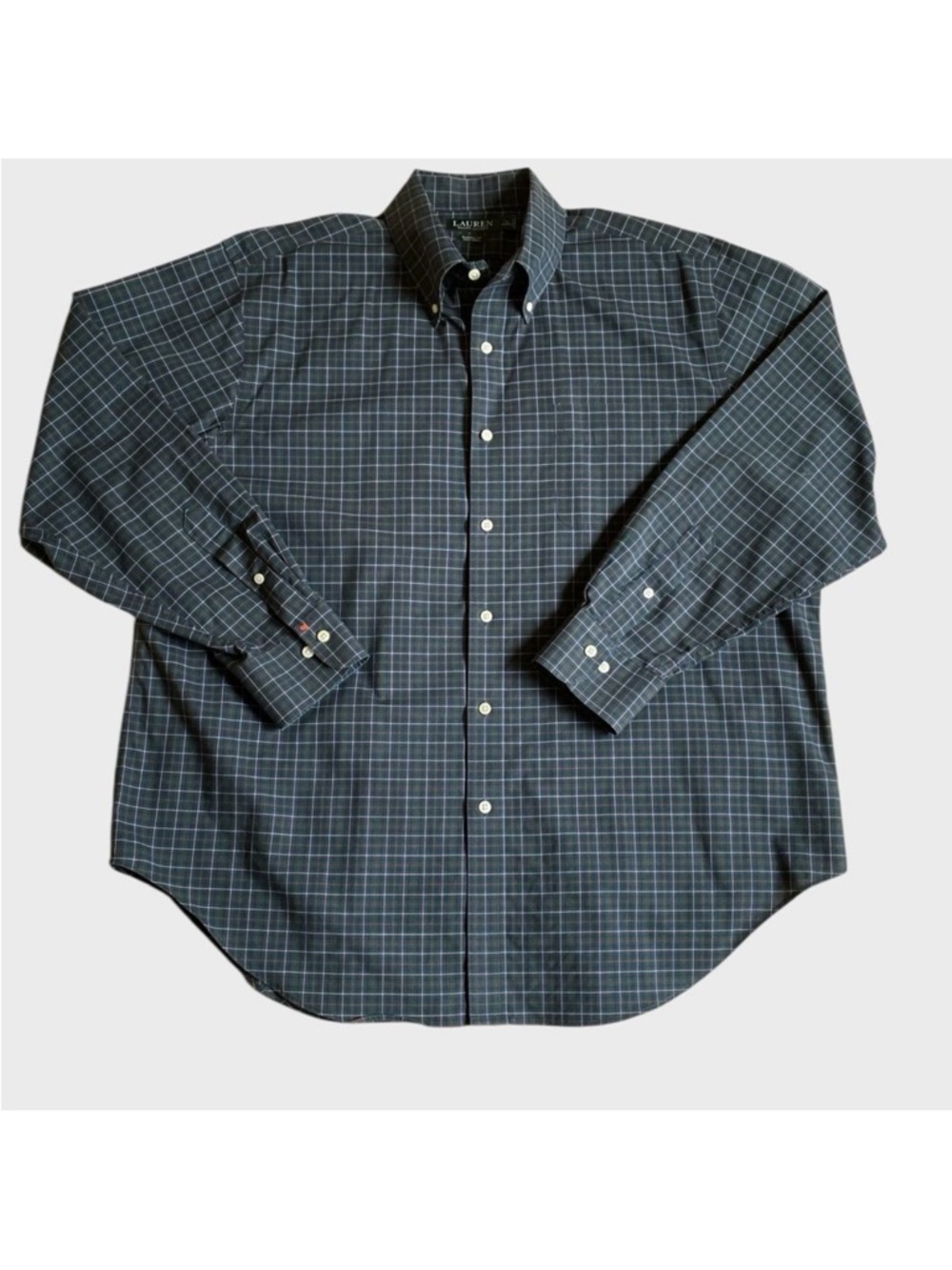Lauren Ralph Lauren Classic Fit Button Down Shirt Men's Sz 17.5 34/35 Green Blue